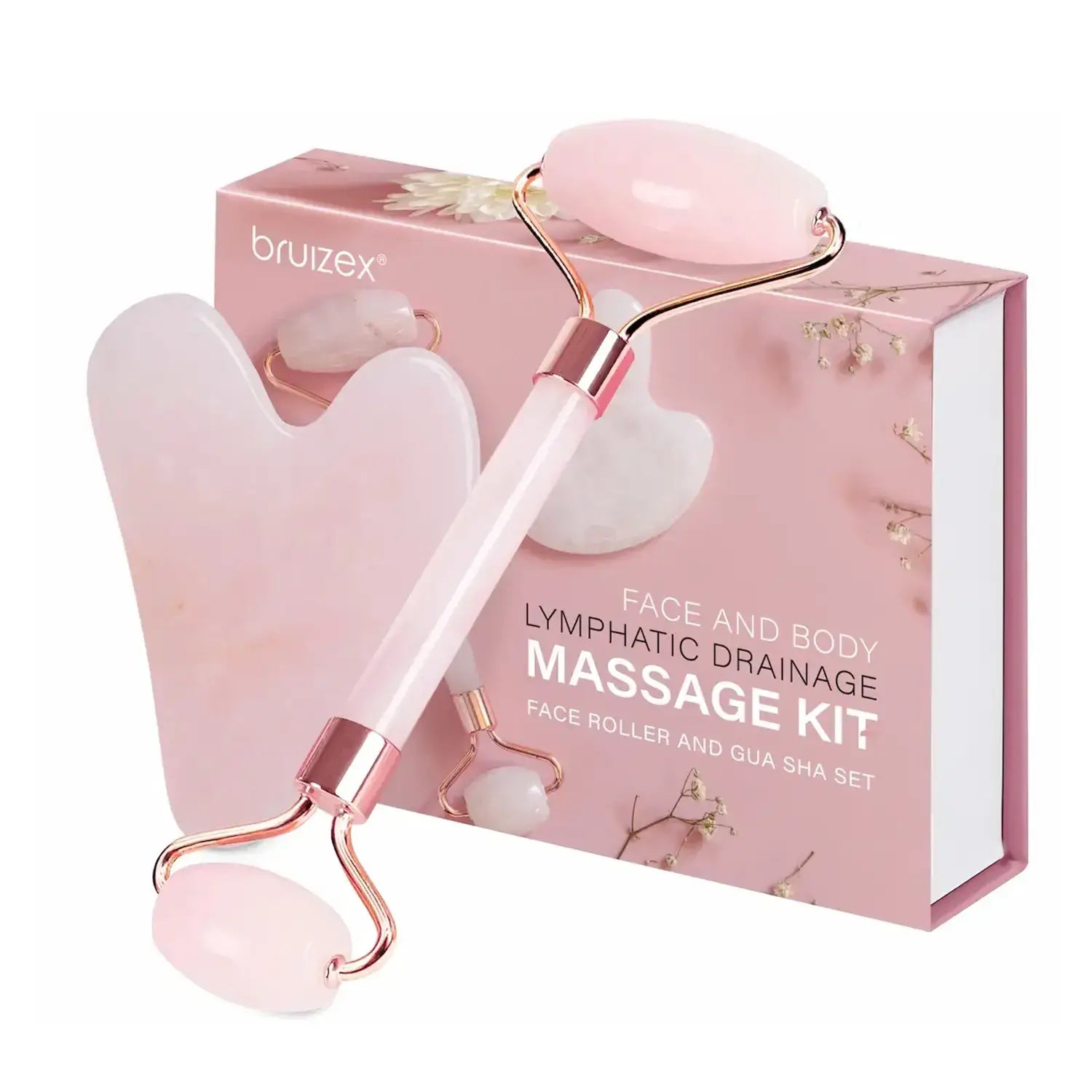 Lymphatic Drainage Face Massager Set: Rose Quartz Face Roller
