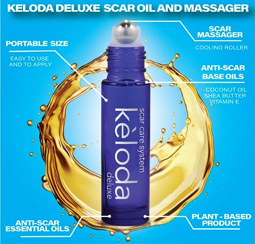KELODA Scar Massager with Blend of Natural Healing Scar Oils for Surgical and keloids Scars After Piercing, Burn, Trauma with Coconut, Shea, Turmeric, Lavender, Helichrysum, Vitamin E