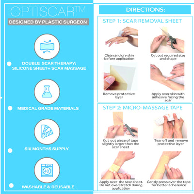 OPTISCAR: Scar Removal Silicone Sheets with Scar Massage Tape - Bruizex